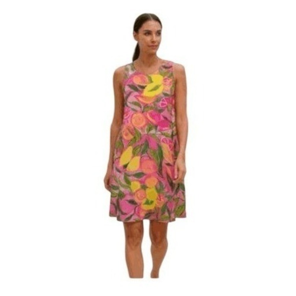 Pappagallo Tropical Pink Gwen Peachy Keen Print Shift Mini Dress M